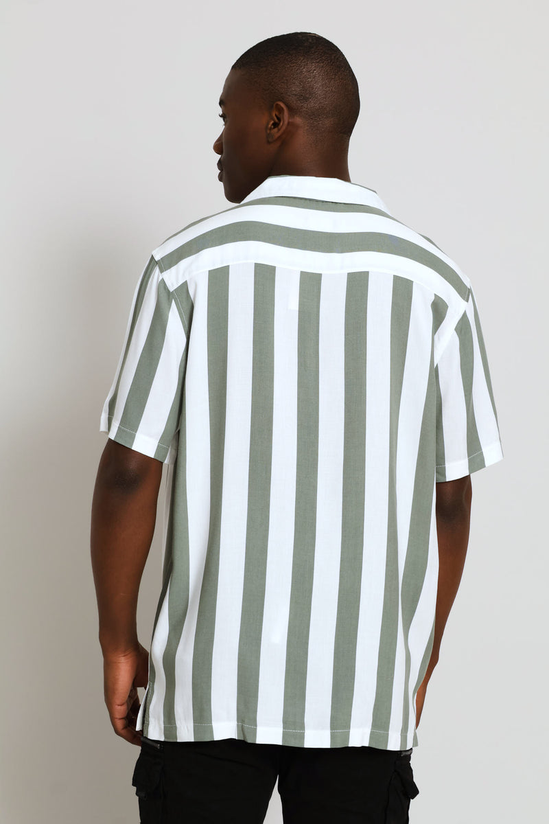 Short Sleeve Viscose Shirt - White/Sage