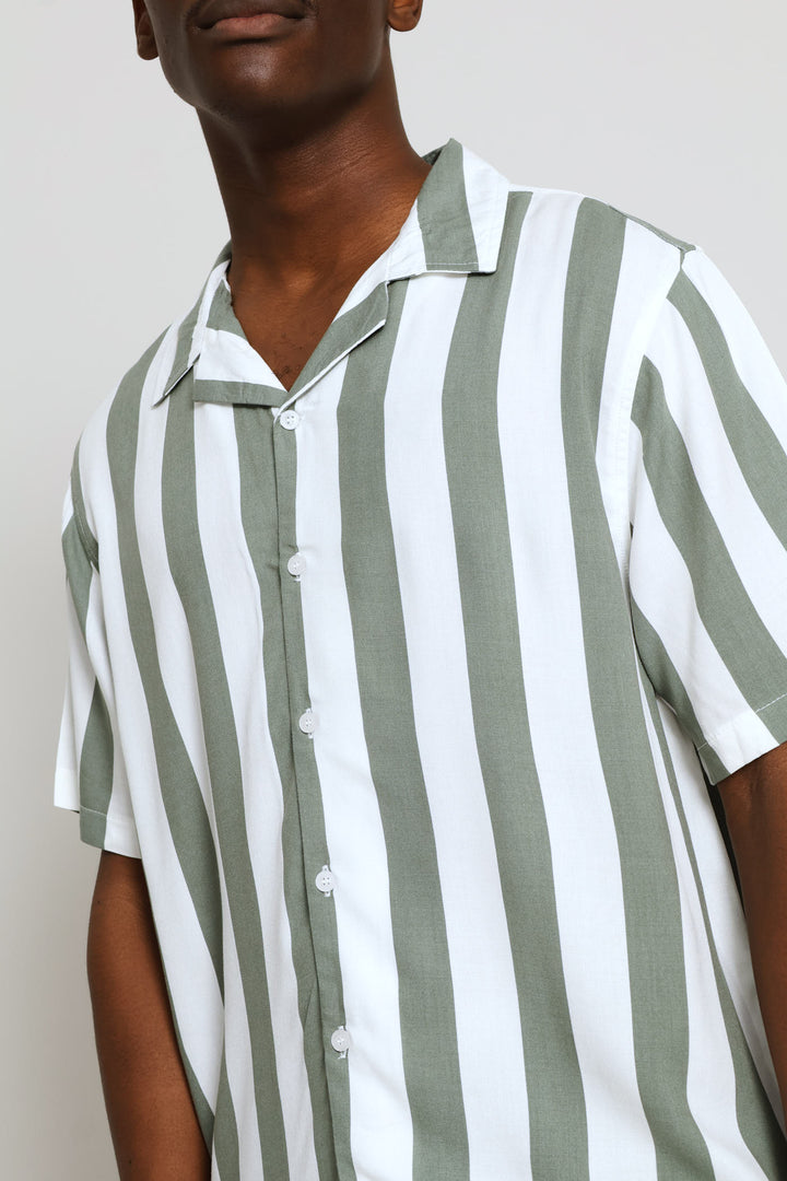 Short Sleeve Viscose Shirt - White/Sage