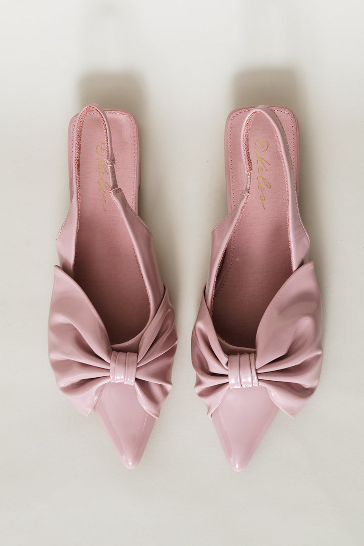 Bow Pointy Sling Back - Dusty Pink