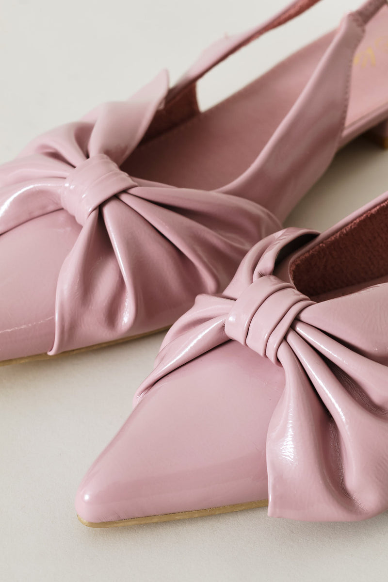 Bow Pointy Sling Back - Dusty Pink