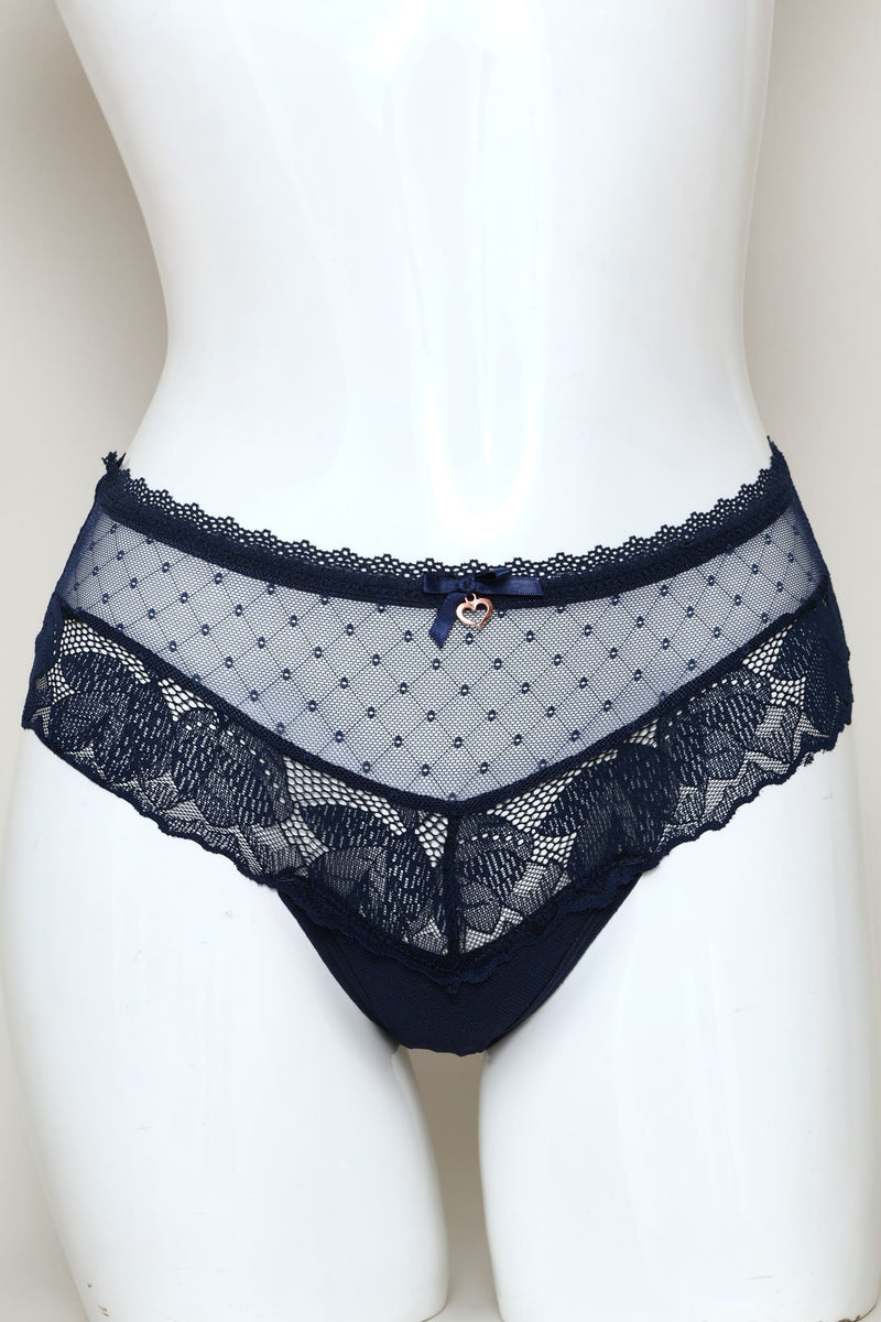2 Pack Dobby Mesh Boyleg Panties - Navy