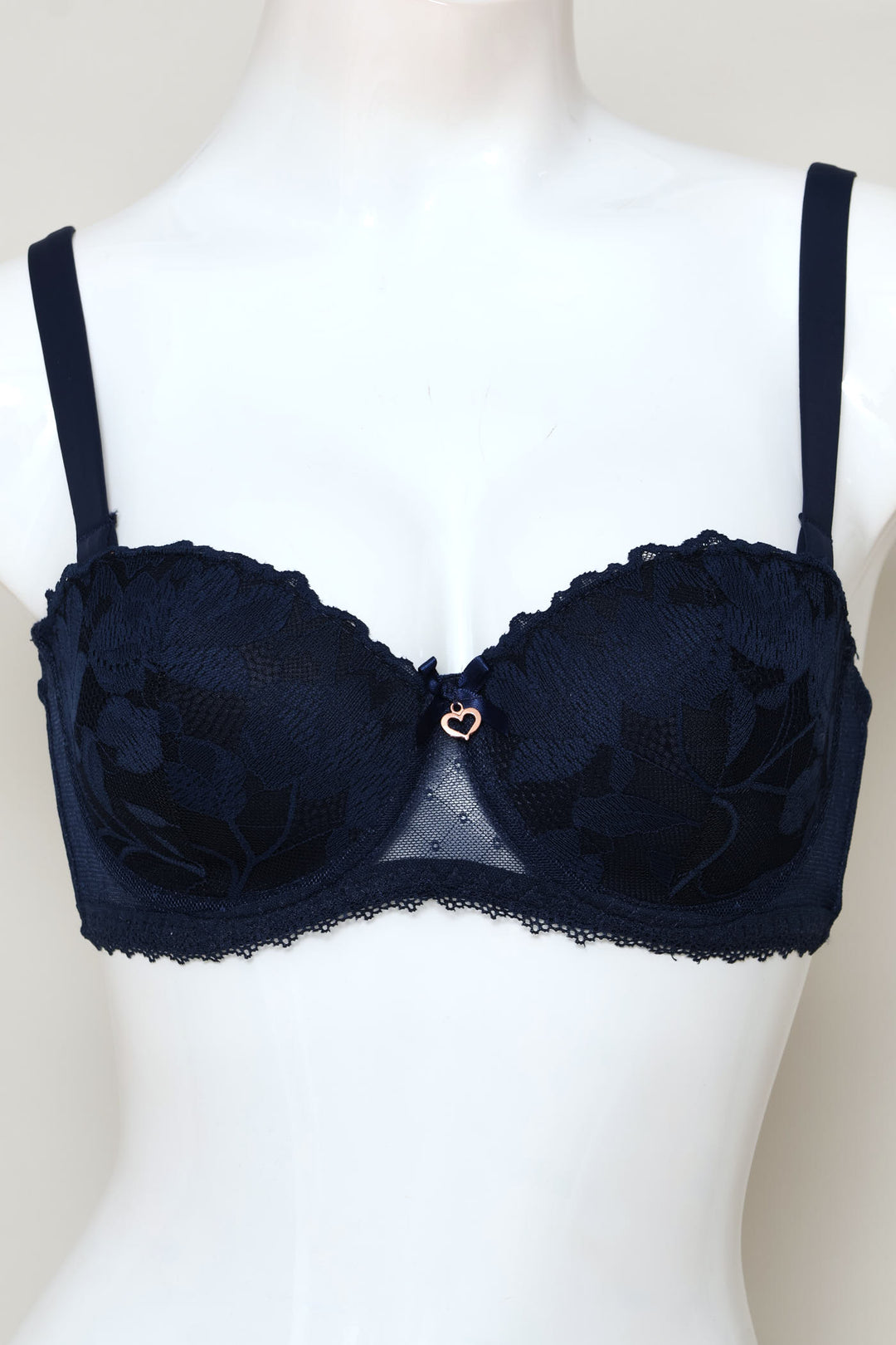 2 Pack Dobby Mesh Balconette Bra - Navy