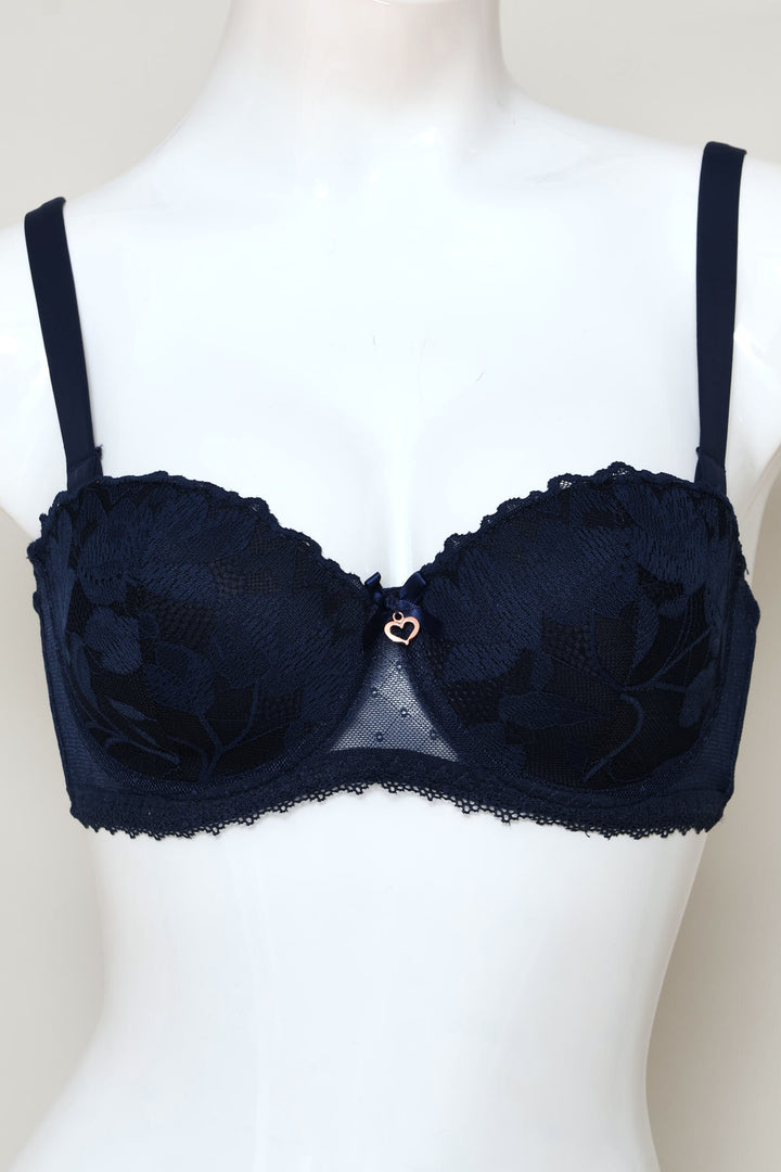 2 Pack Dobby Mesh Balconette Bra - Navy