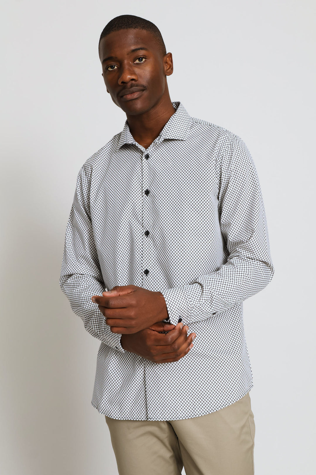 Herringbone Printed Shirt - Beige/Black
