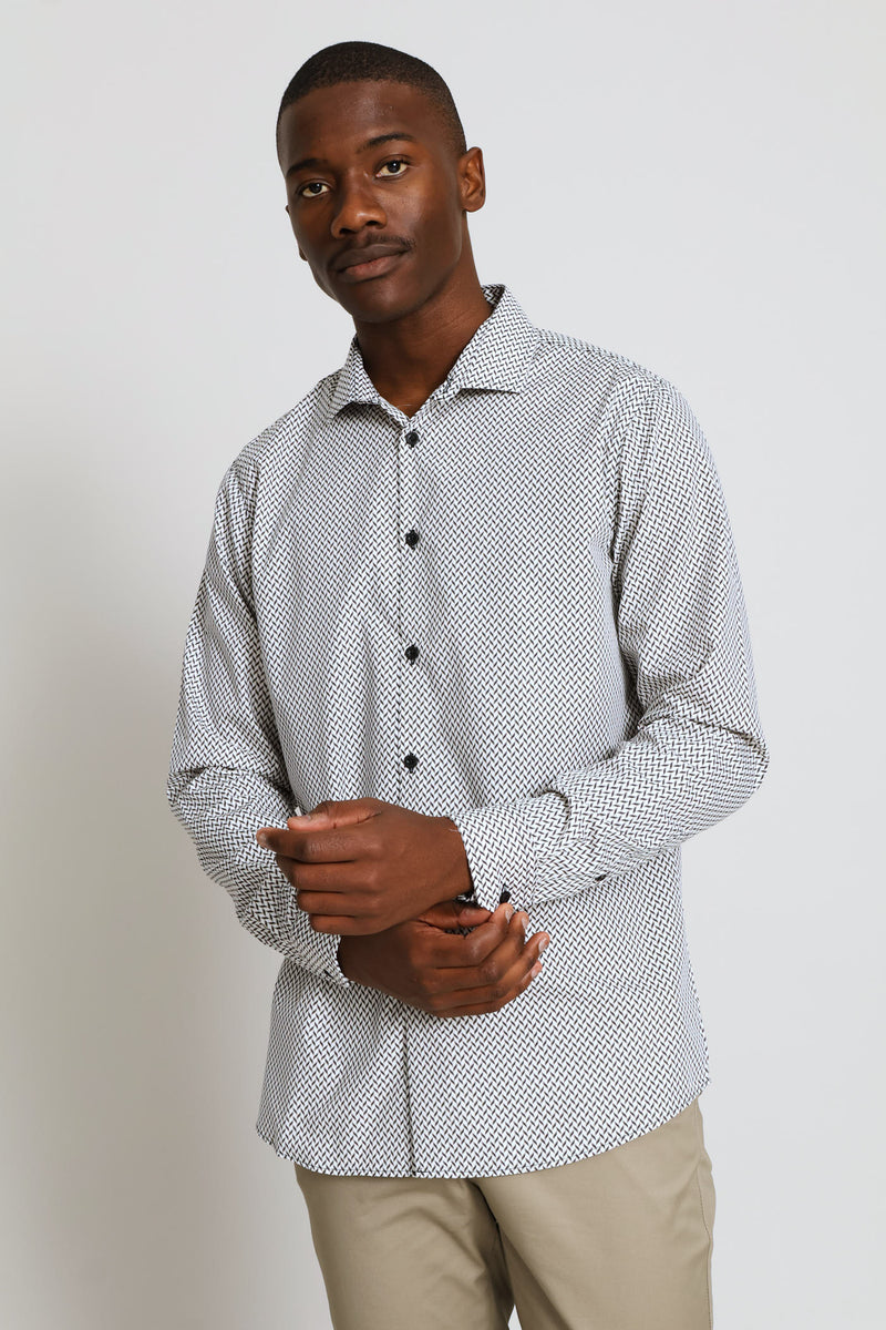 Herringbone Printed Shirt - Beige/Black