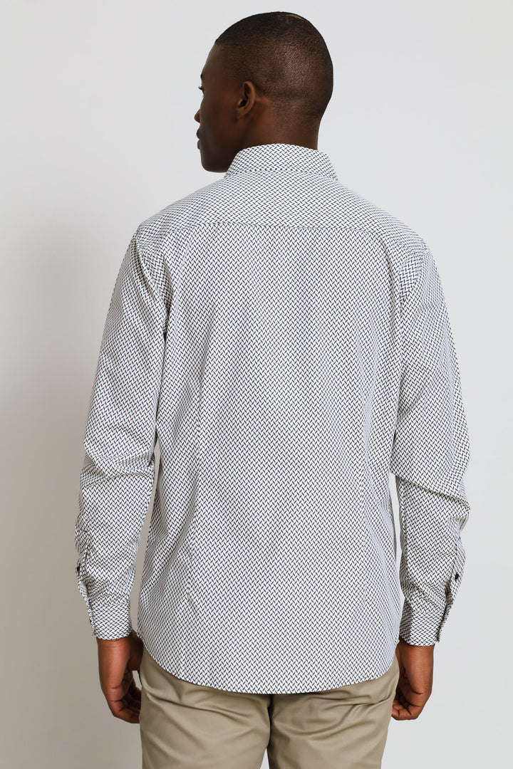 Herringbone Printed Shirt - Beige/Black