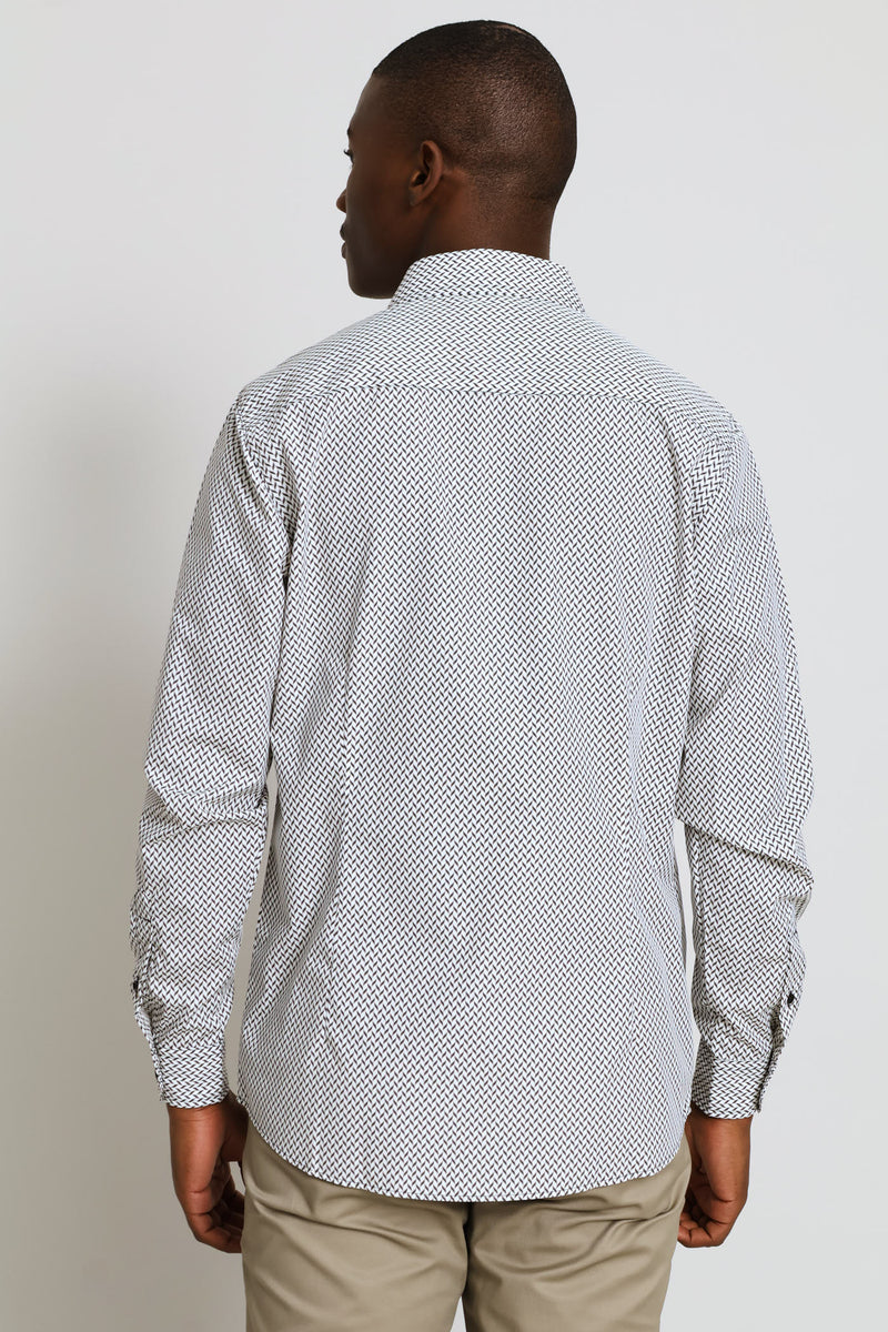 Herringbone Printed Shirt - Beige/Black