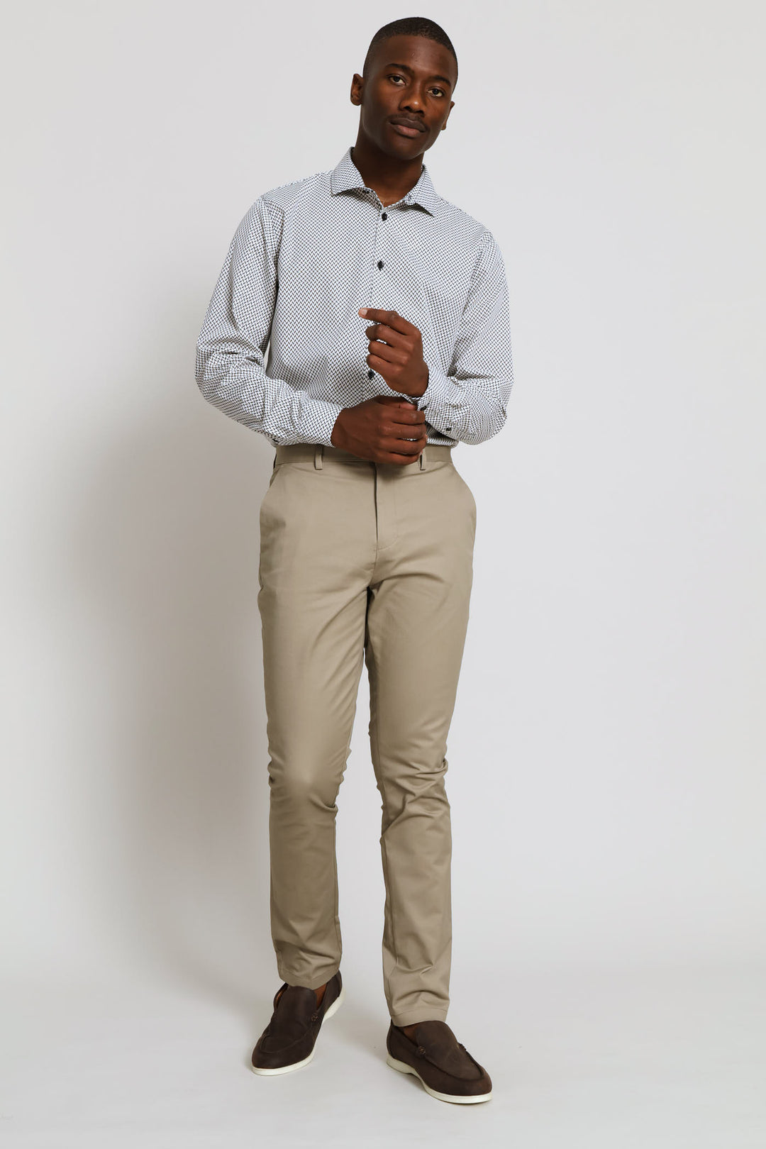 Herringbone Printed Shirt - Beige/Black