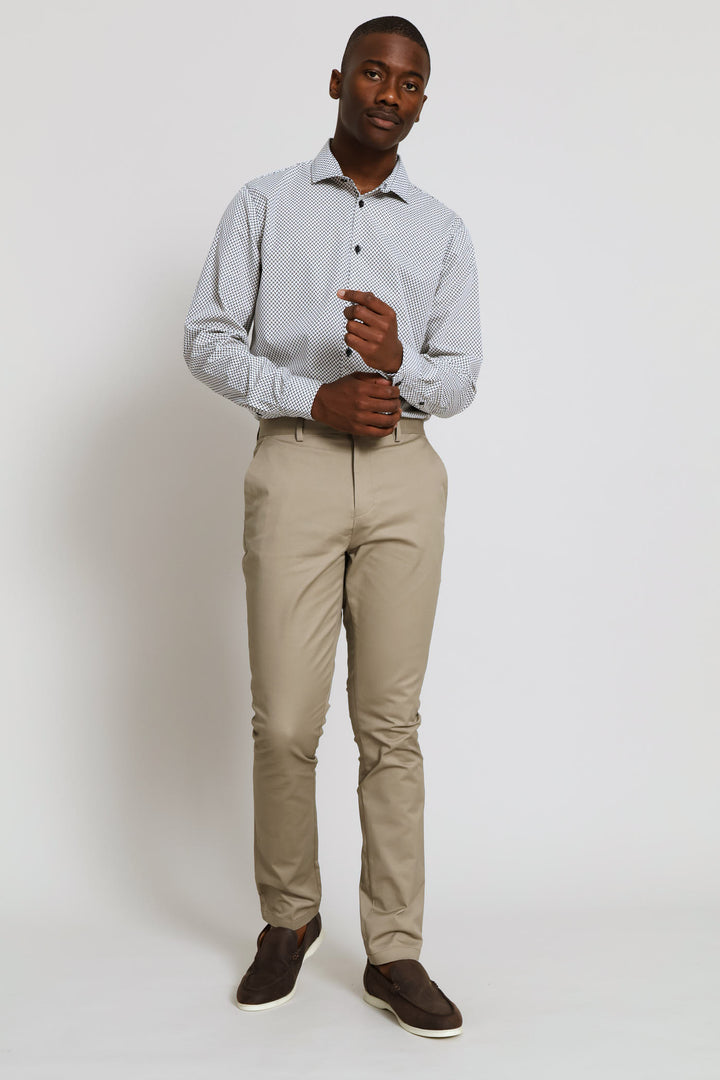 Herringbone Printed Shirt - Beige/Black