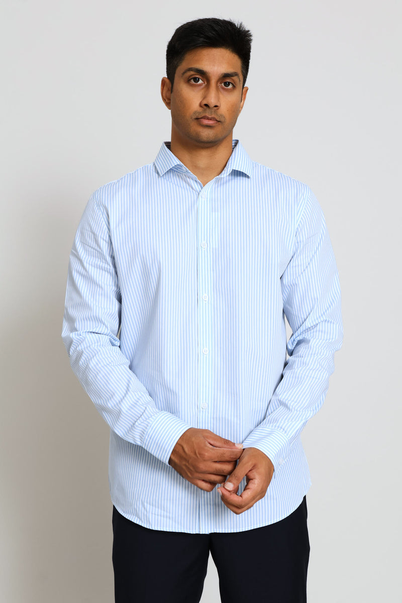 Slim Stripe Printed Shirt - White/Light Blue
