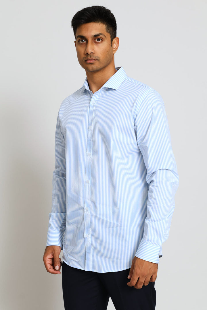 Slim Stripe Printed Shirt - White/Light Blue