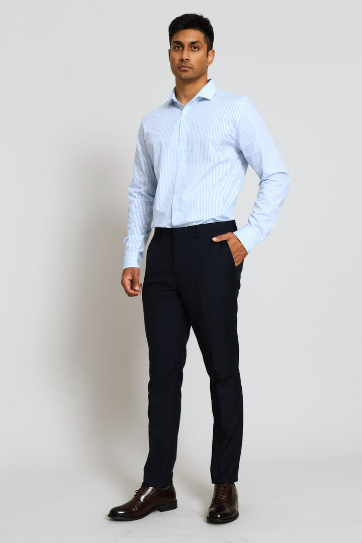 Slim Stripe Printed Shirt - White/Light Blue