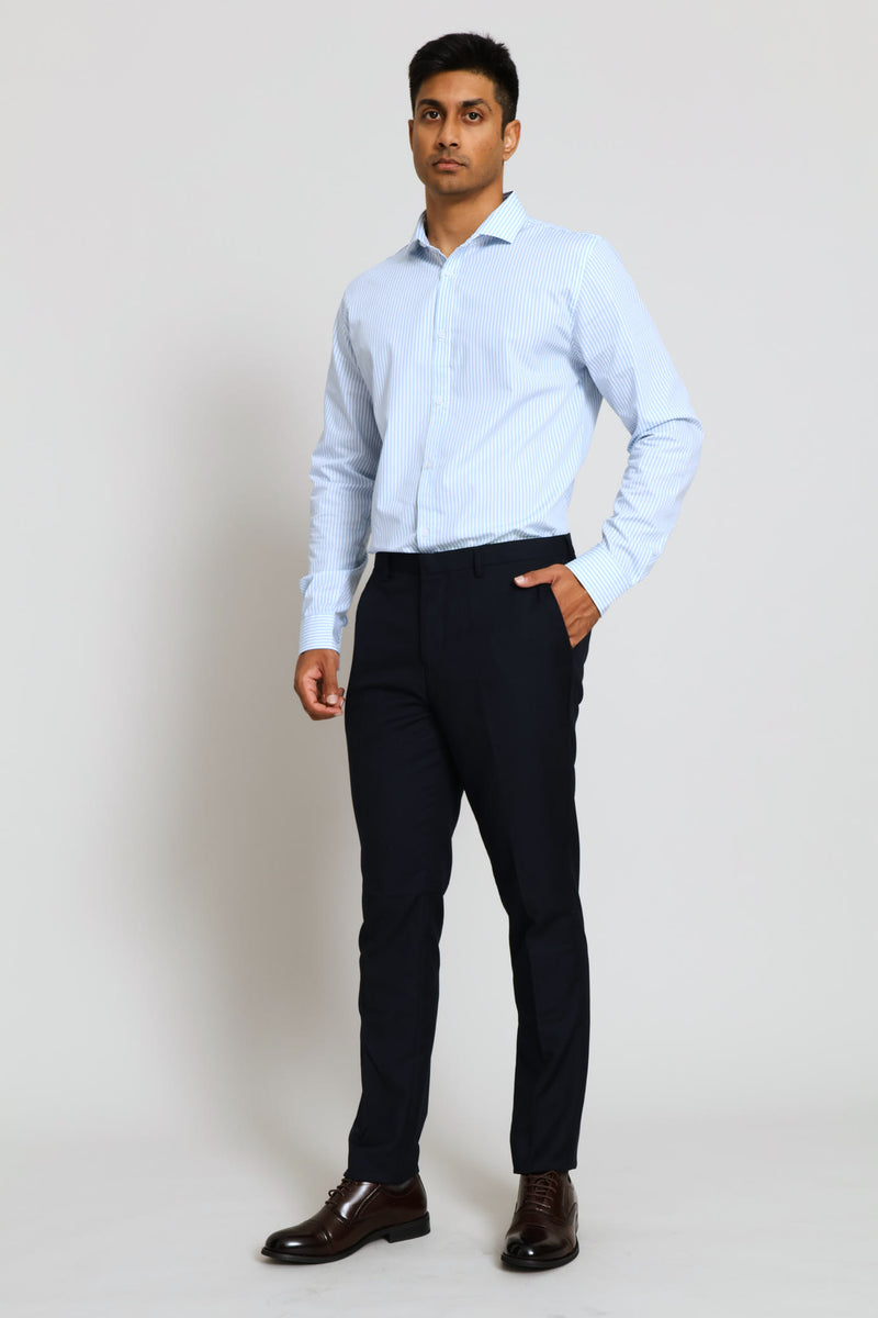 Slim Stripe Printed Shirt - White/Light Blue