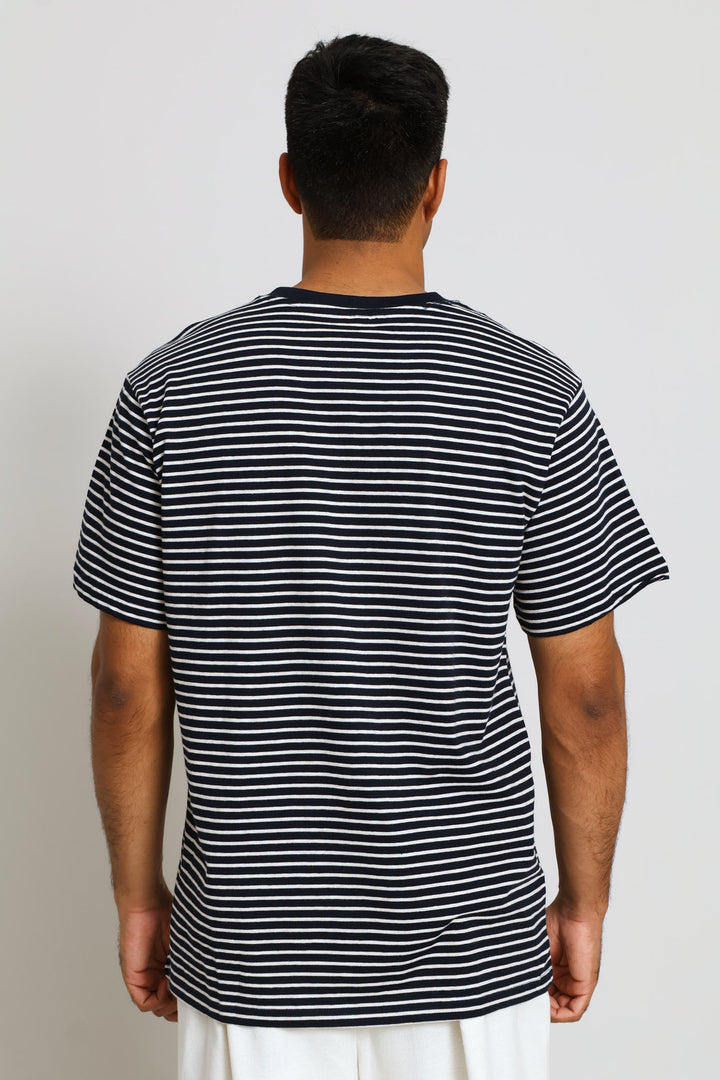 Stripe Yarn Dyed Henley Top - Navy