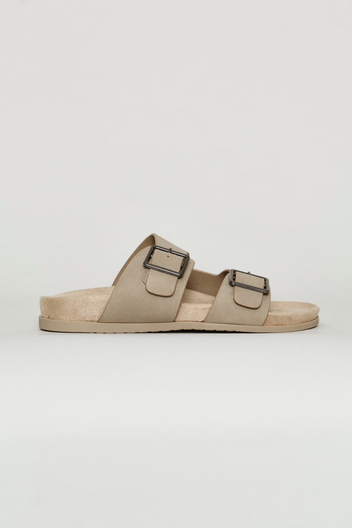 Fashion Double Buckle Sandal - Stone