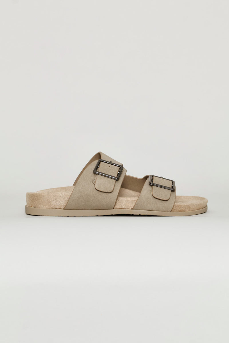 Fashion Double Buckle Sandal - Stone