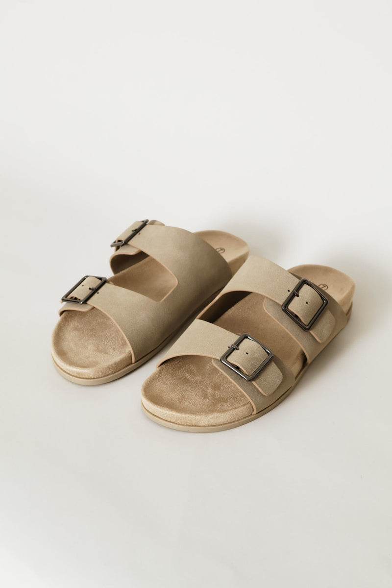 Fashion Double Buckle Sandal - Stone