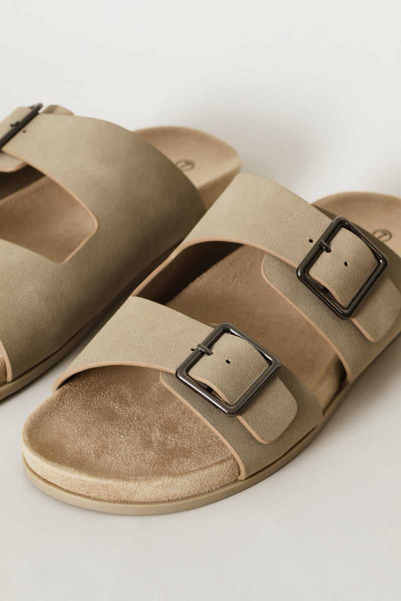Fashion Double Buckle Sandal - Stone
