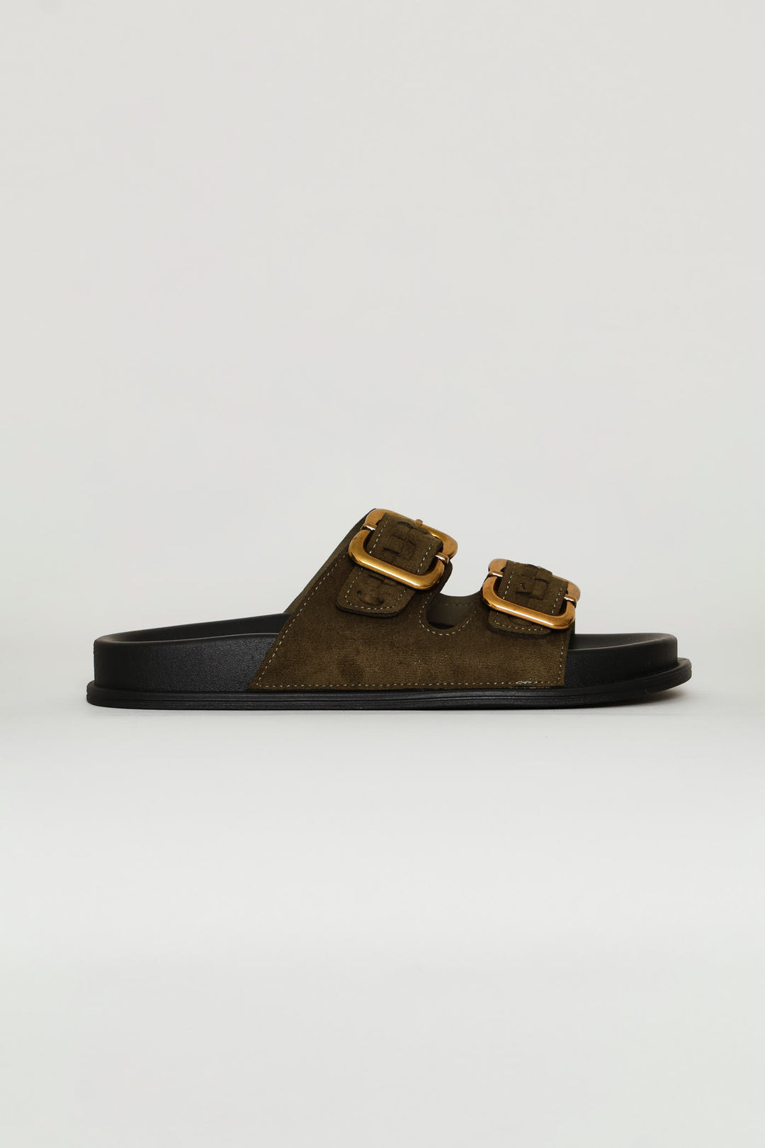 Plaited Double Buckle Mule Sandal - Fatigue