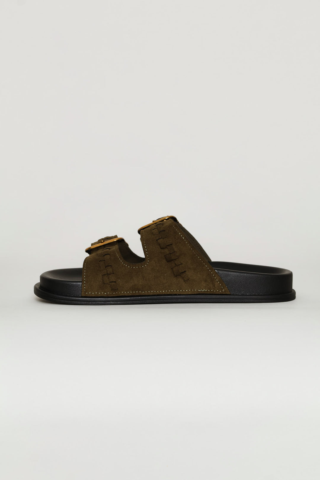Plaited Double Buckle Mule Sandal - Fatigue