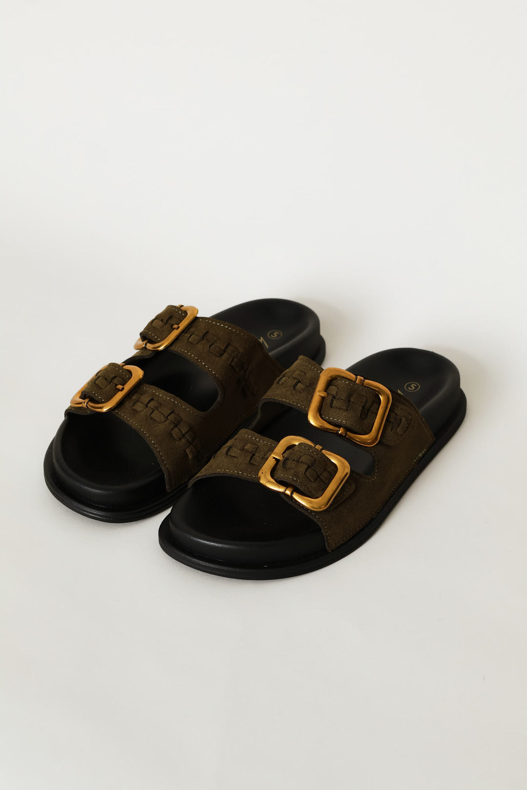 Plaited Double Buckle Mule Sandal - Fatigue