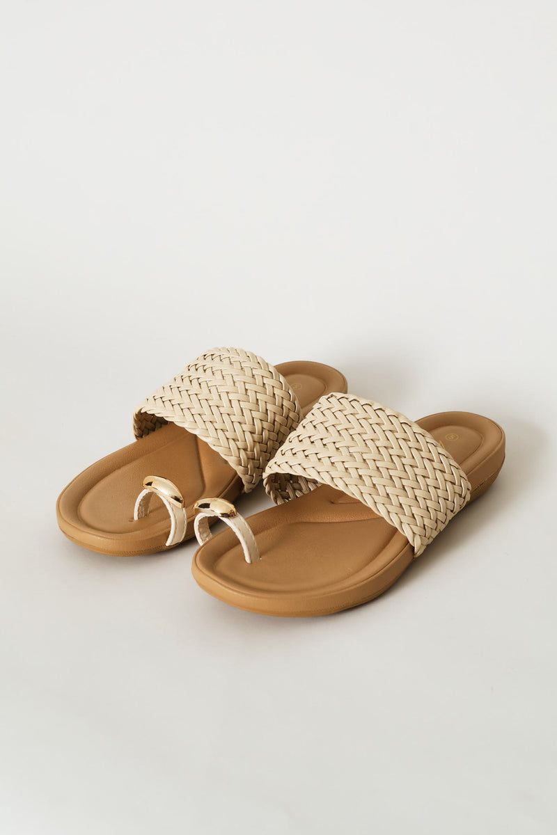 Toe Post Weave Band Mule Sandal - Natural