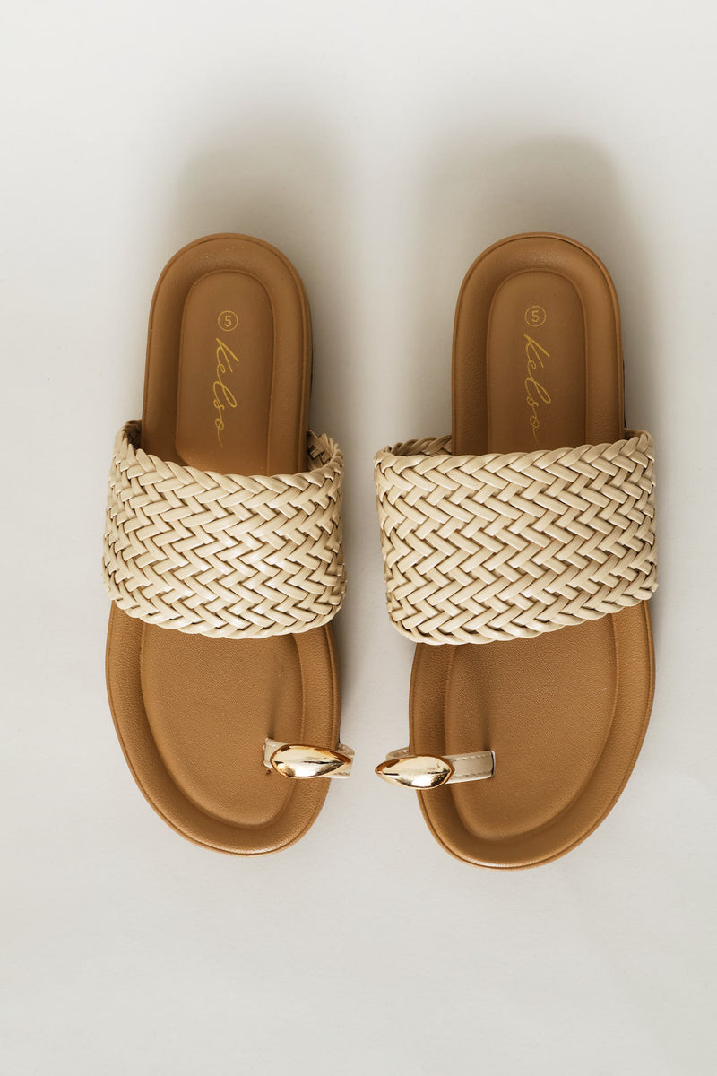 Toe Post Weave Band Mule Sandal - Natural