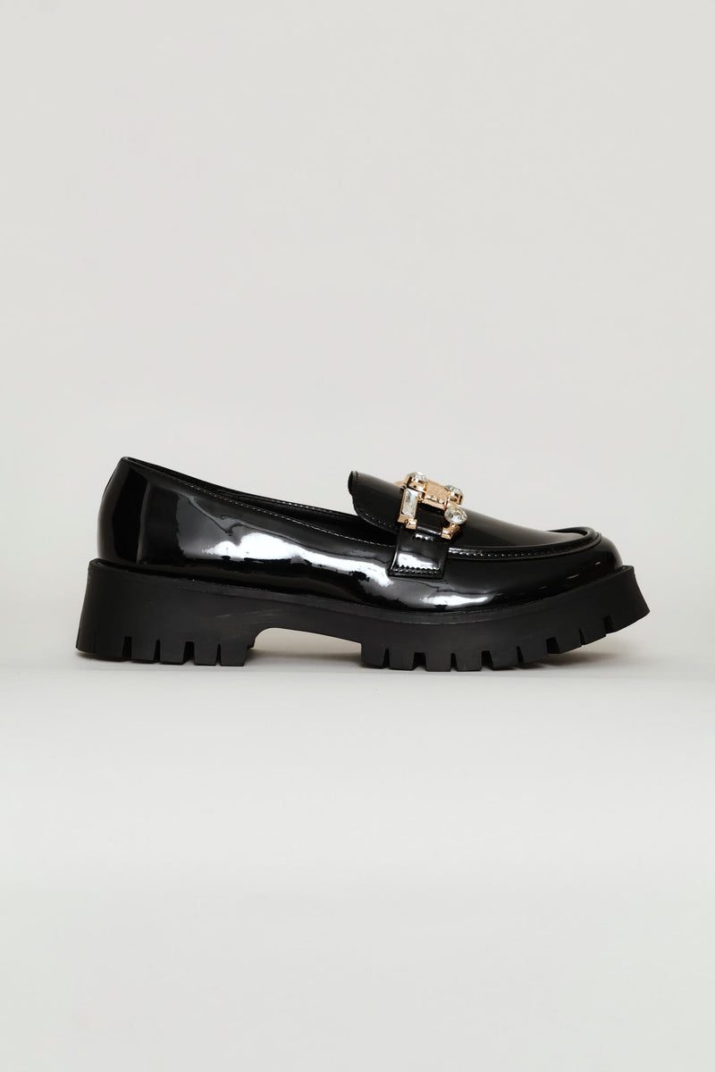 Jewel Trim Chunky Loafer - Black