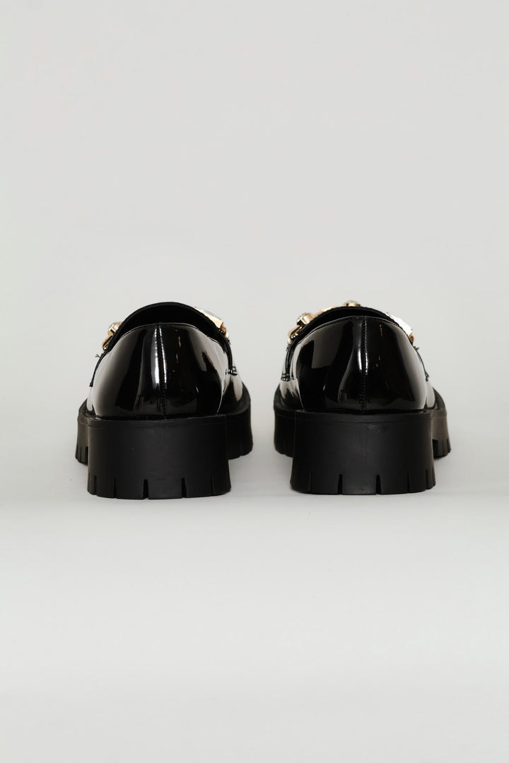 Jewel Trim Chunky Loafer - Black