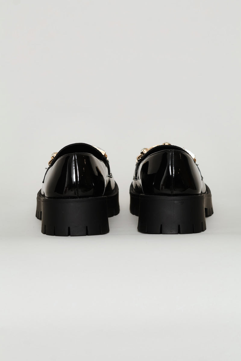 Jewel Trim Chunky Loafer - Black
