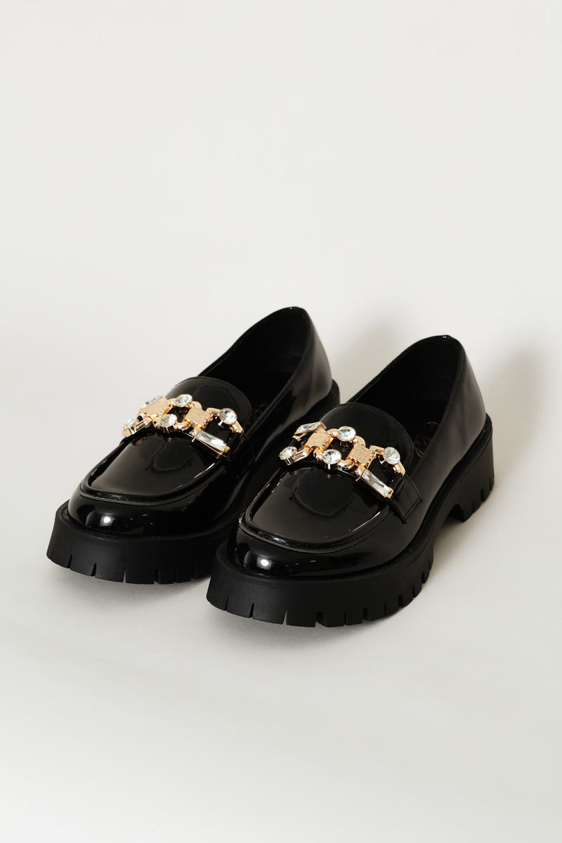 Jewel Trim Chunky Loafer - Black