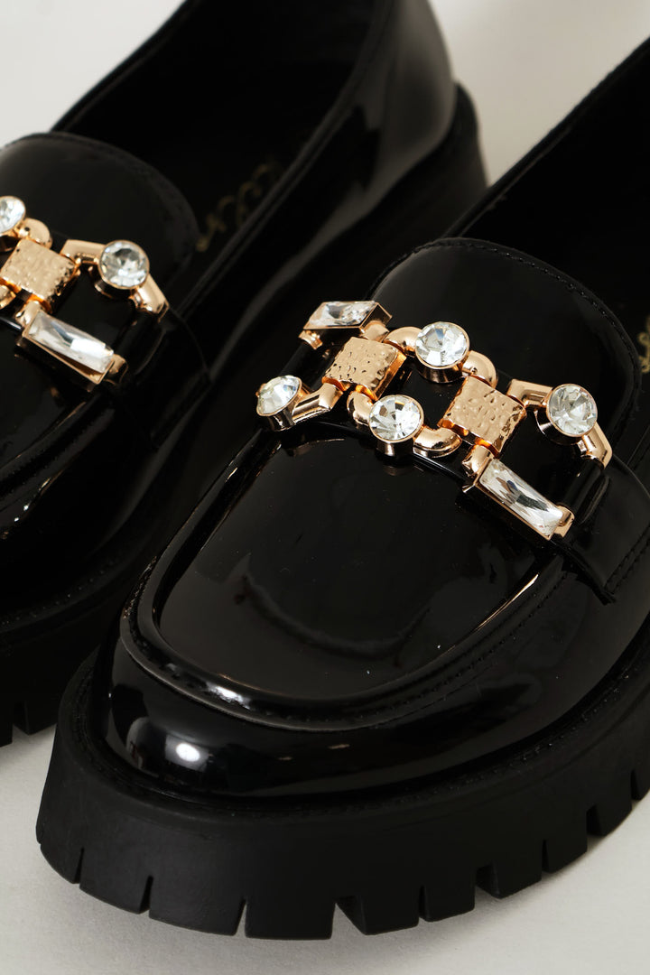 Jewel Trim Chunky Loafer - Black