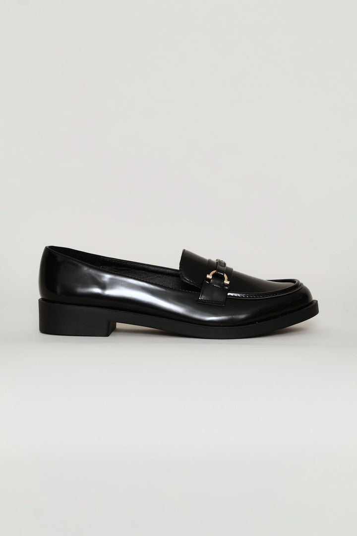 Gold Trim Detail Smart Loafer - Black