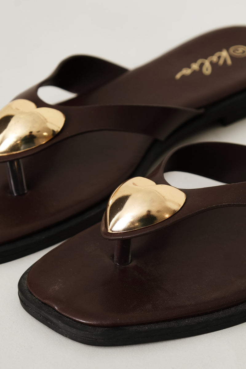 Heart Trim Thong Sandal - Chocolate