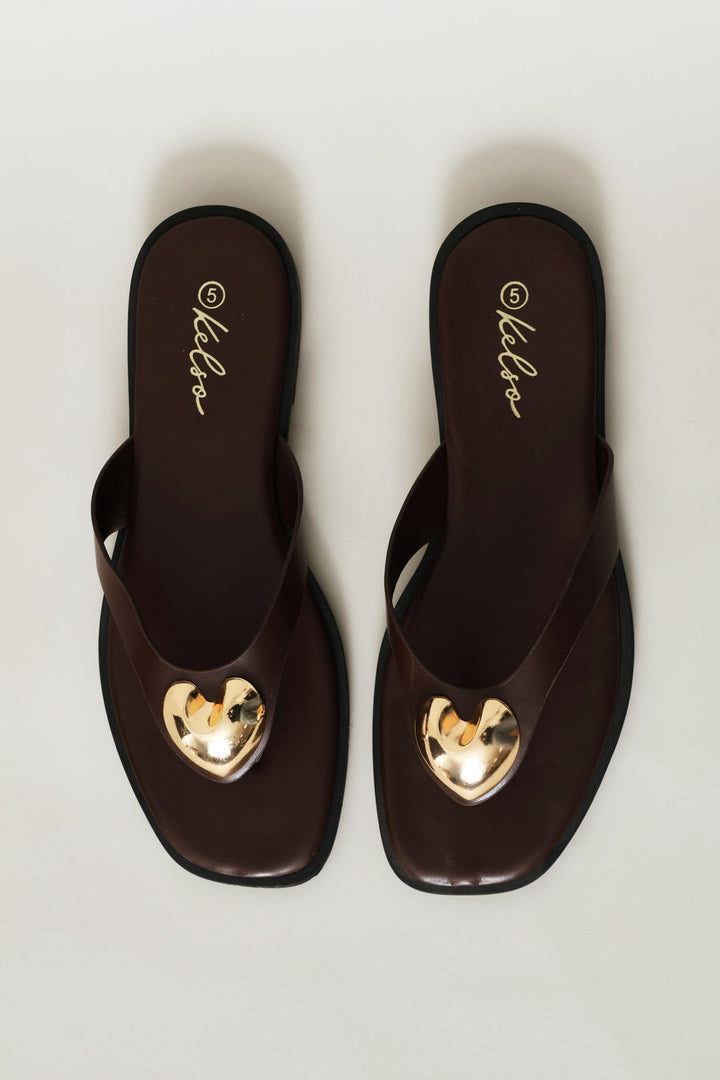 Heart Trim Thong Sandal - Chocolate