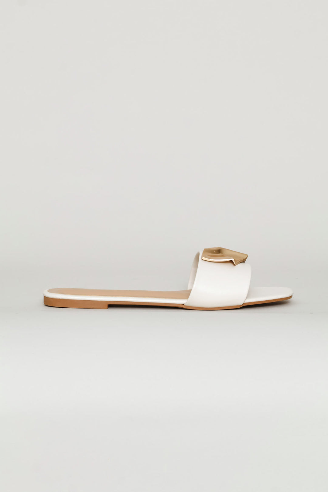 Hammered Trim Single Band Sandal - Off White
