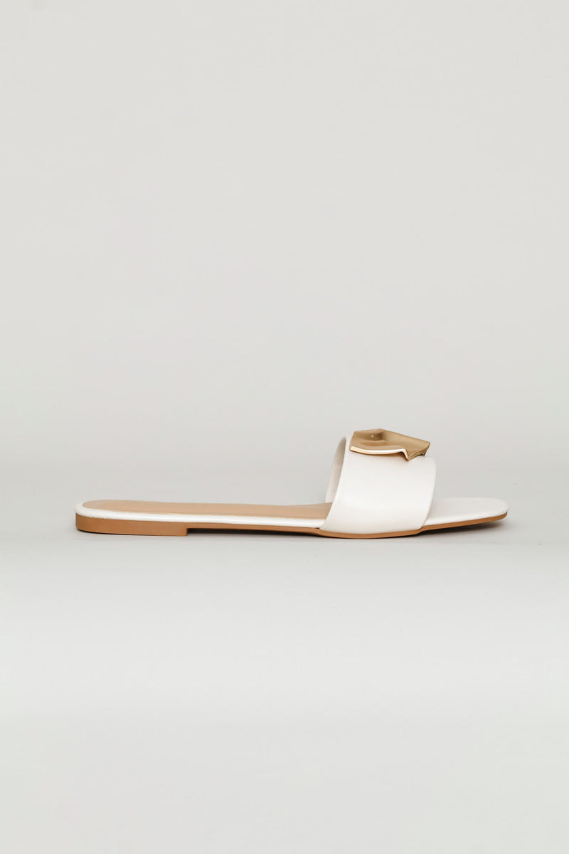 Hammered Trim Single Band Sandal - Off White