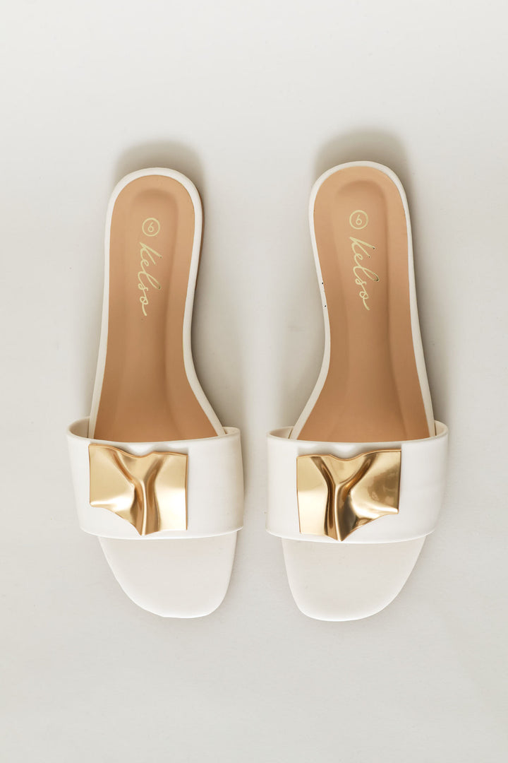 Hammered Trim Single Band Sandal - Off White