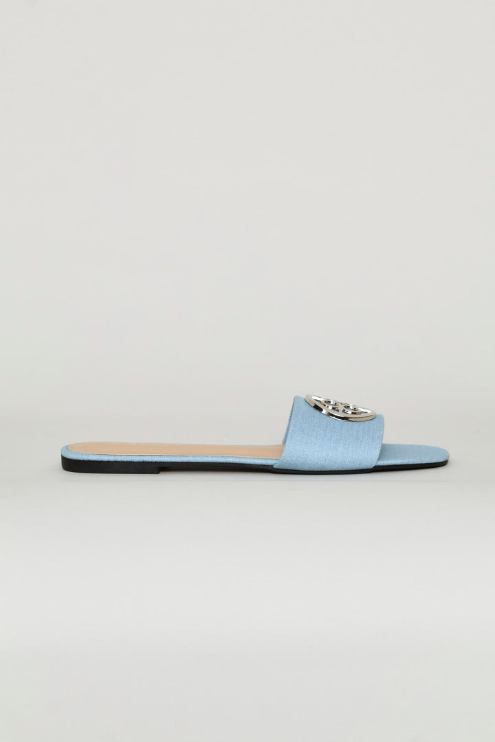 Trim Detail Single Band Mule Sandal - Denim