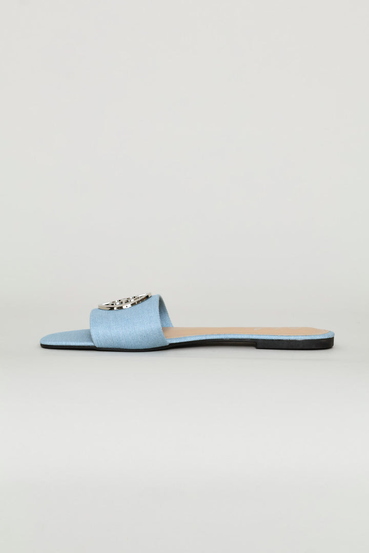 Trim Detail Single Band Mule Sandal - Denim