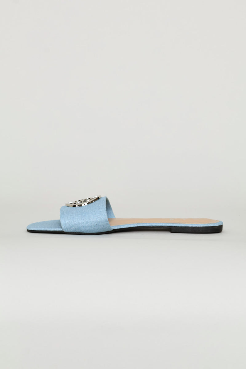 Trim Detail Single Band Mule Sandal - Denim