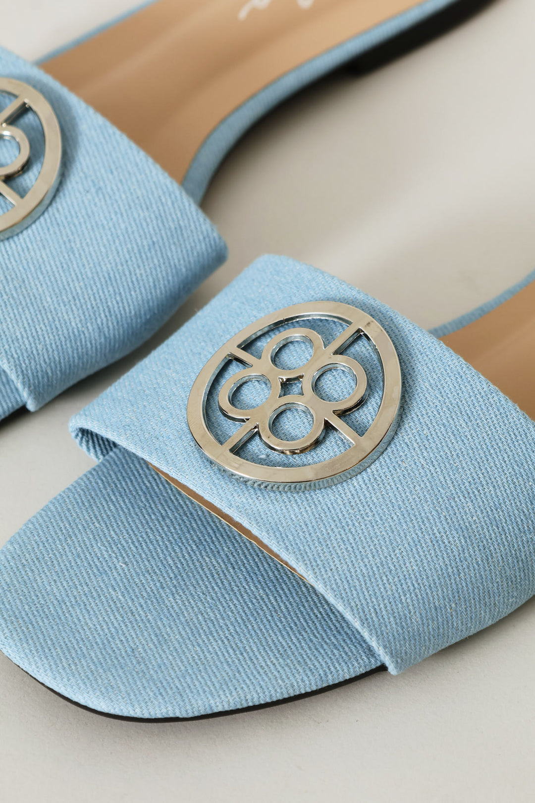 Trim Detail Single Band Mule Sandal - Denim