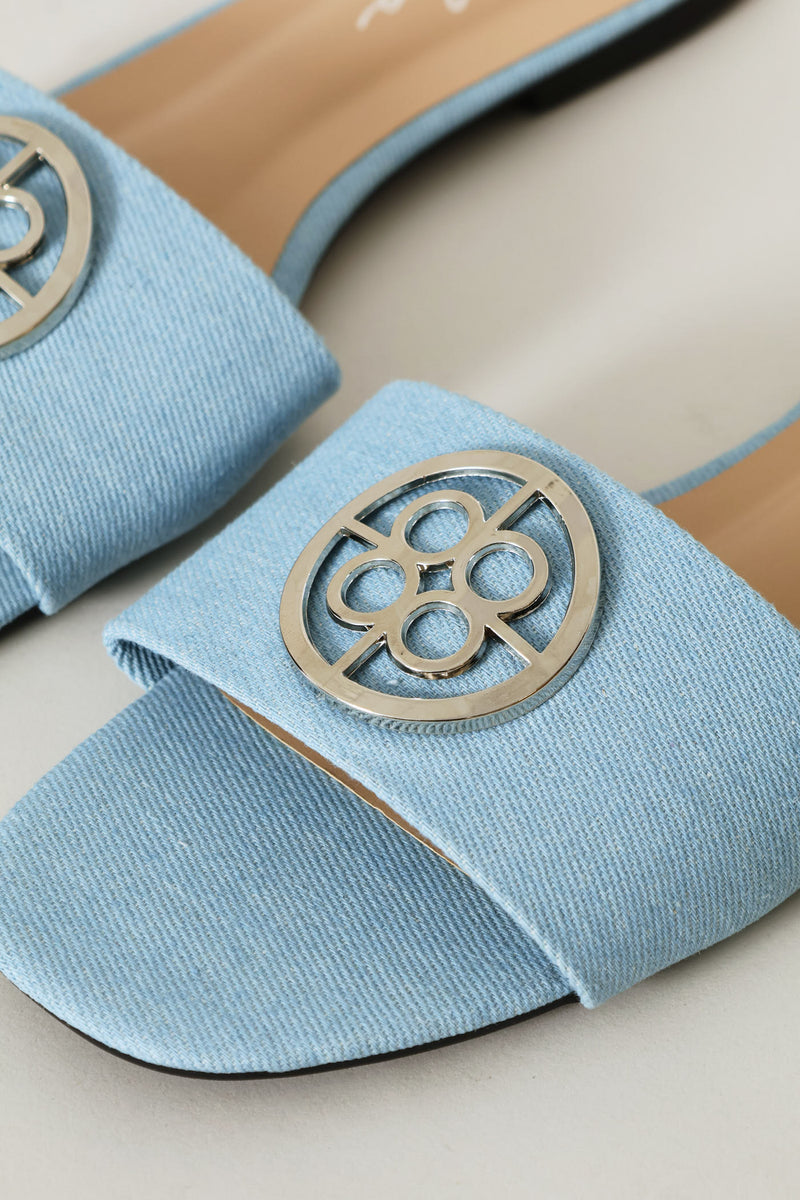 Trim Detail Single Band Mule Sandal - Denim