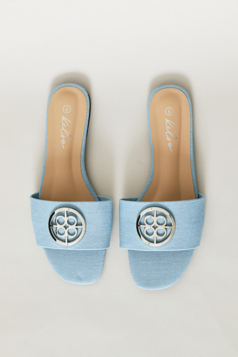 Trim Detail Single Band Mule Sandal - Denim