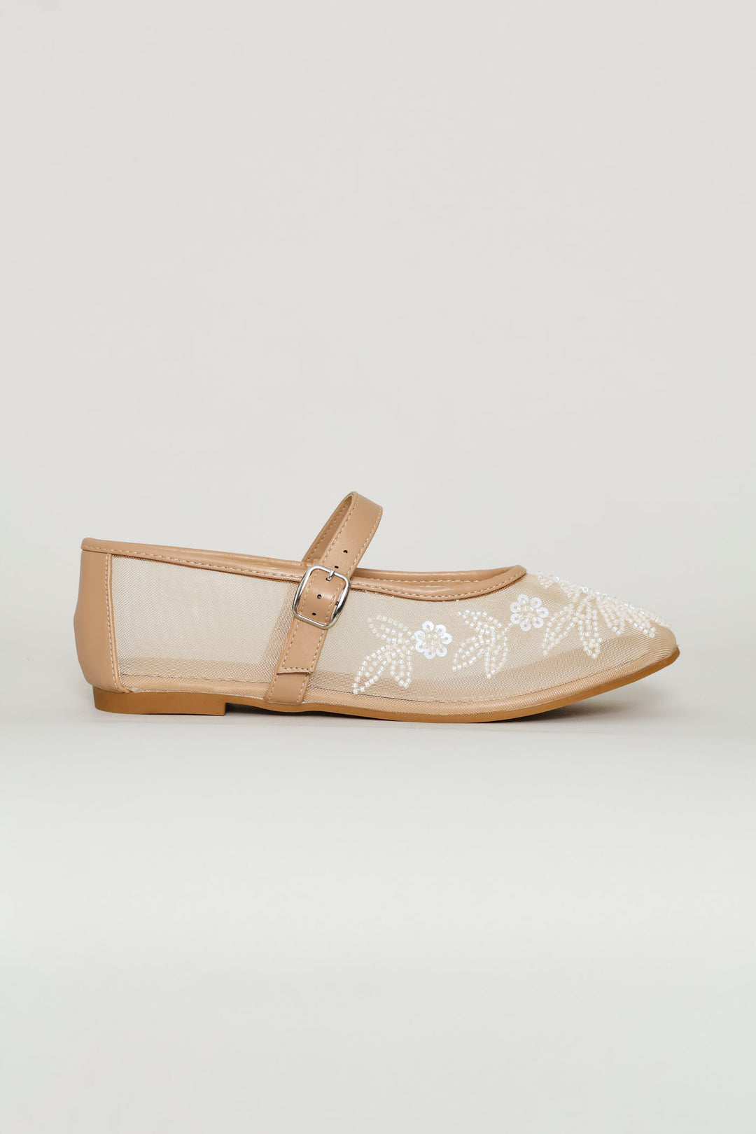 Floral Detail Mesh Pump - Natural