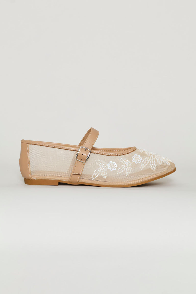 Floral Detail Mesh Pump - Natural