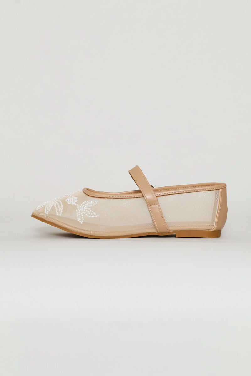 Floral Detail Mesh Pump - Natural
