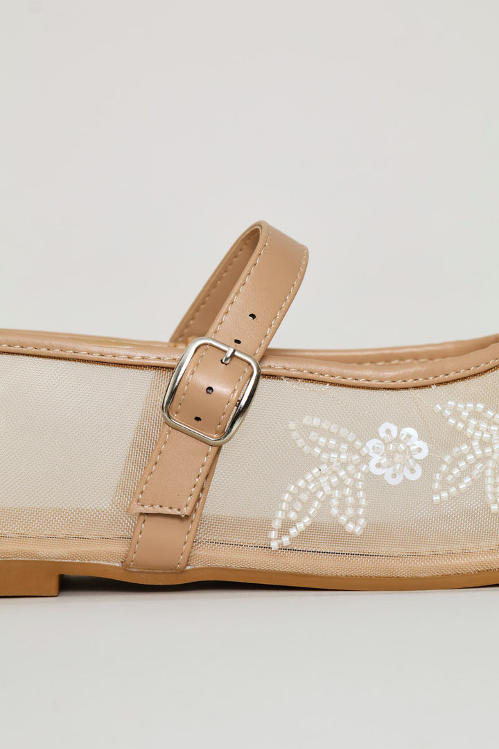 Floral Detail Mesh Pump - Natural