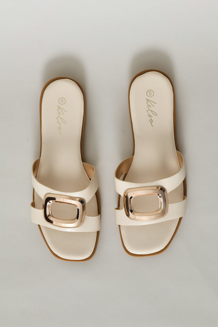Oval Trim Single Band Mule Sandal - Off White