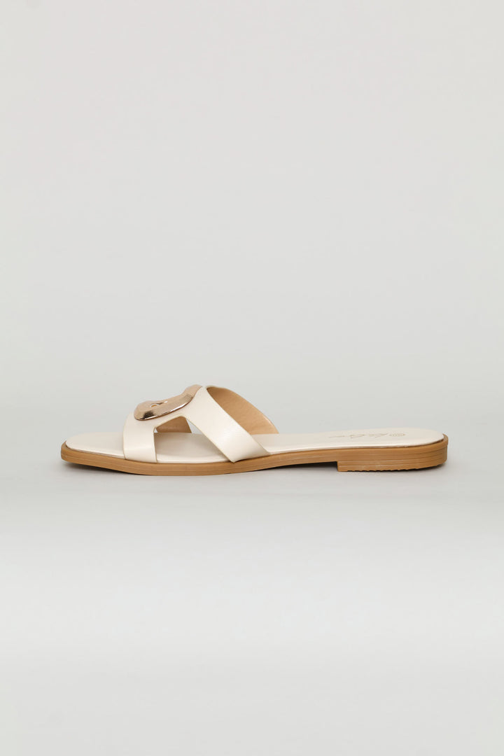 Oval Trim Single Band Mule Sandal - Off White